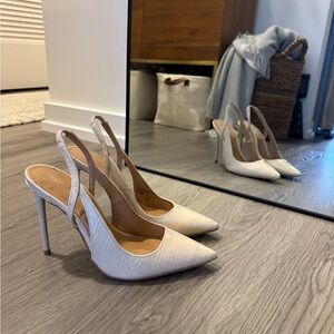 Express Cream Textured Slingback Heels